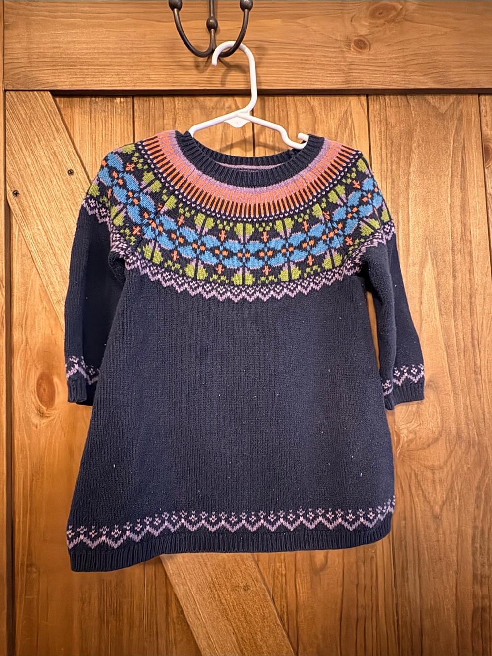 Tea Collection Navy Knit Dress with Pink, Blue & Green Yoke